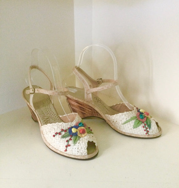 1950s Straw & Wood Wedges