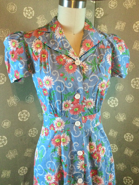 1940s Floral Cotton Shirtwaist Dress – Hollyland Vintage 1940s Floral Cotton Shirtwaist Dress – Hollyland Vintage