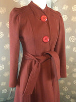 1940s Style 70s Rust Wool Princess Seamed Coat