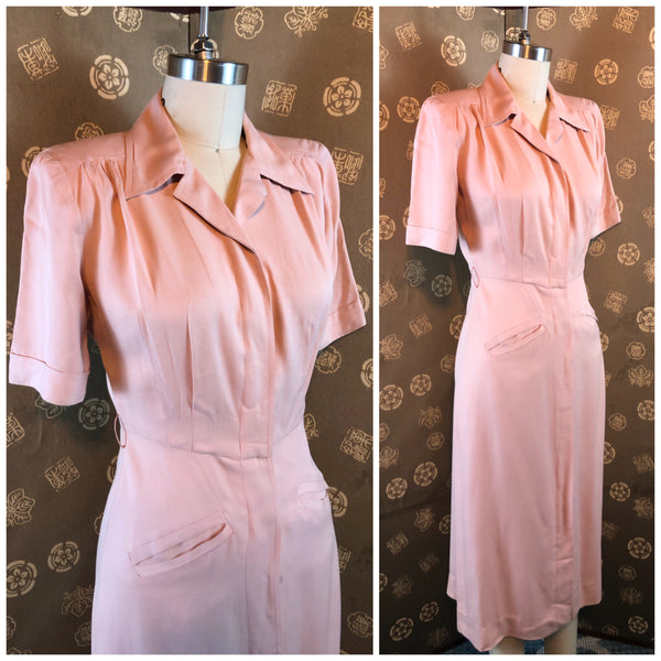 1940s Rayon Gabardine Shirtwaist Dress