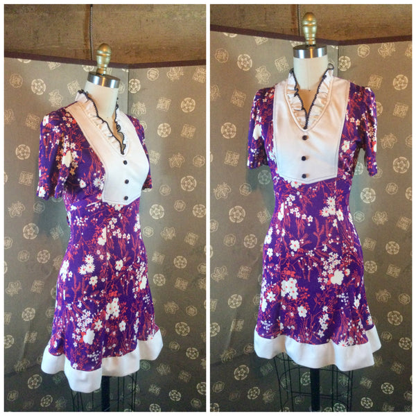 1970s Floral Print Mini Knit Dress
