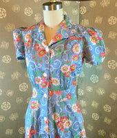 1940s Floral Cotton Shirtwaist Dress