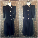 1940s Rayon Crepe Dress with Ruching