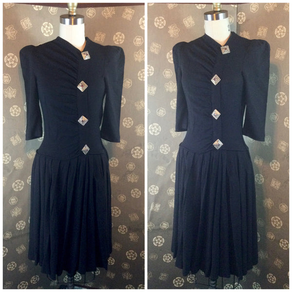 1940s Rayon Crepe Dress with Ruching