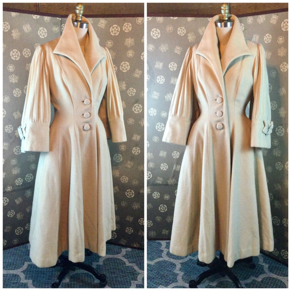 1950s Lilli Ann Ivory Accordion Sleeve Princess Coat