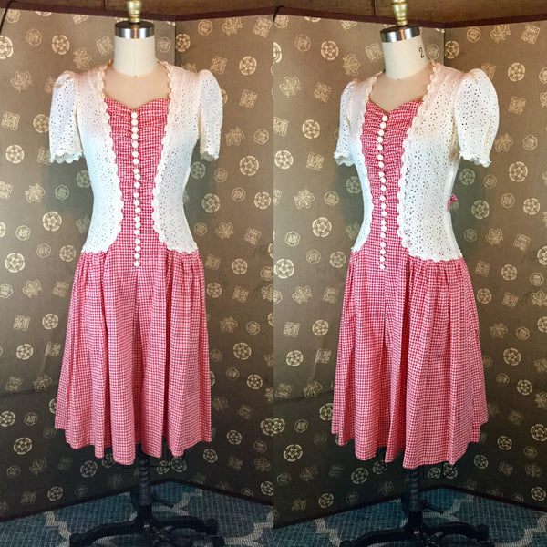 1940s Eyelet and Gingham Dress