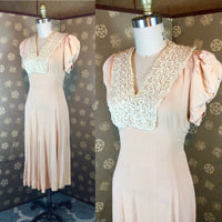 1930s Blush Pink Puff Sleeve Dress
