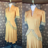 1940s Mustard Rayon Crepe Dress