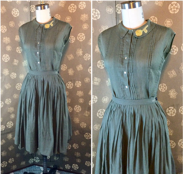 1950s Olive Blouse & Skirt Set