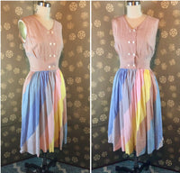 1950s Cotton Dress with Multicolored Skirt