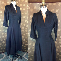 1950s Charcoal Grey Dress with Bow Back