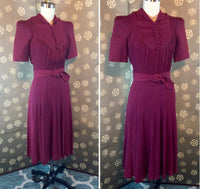 1940s Wine Pleated Bodice Dress