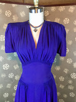 1940s Cobalt Blue Necklace Dress by Syd Juniors