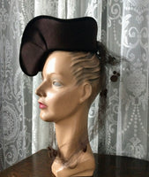 1940s Chocolate Felt Hat with Dotted Veil