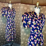 1940s Rayon Print Dress