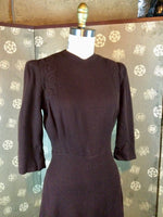 1930s Brown Trapunto Stitched Dress