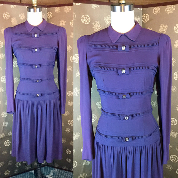 1940s Violet Blue Dress with Stones