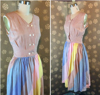 1950s Cotton Dress with Multicolored Skirt