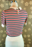 Striped Knit Top with Contrast Collar & Cuffs