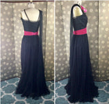 1940s Black Net and Fuchsia Velvet Gown