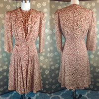 1940s Rayon Print Dress with Matching Redingote