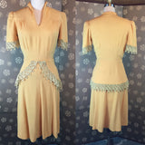 1940s Mustard Rayon Crepe Dress