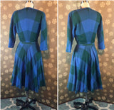 1940s Blue & Green Buffalo Check Dress