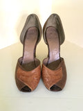 1940s Suede and Tooled Leather D'Orsay Pumps