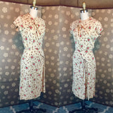 1940s Roses Novelty Print Dress with Asymmetric Shirring