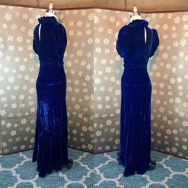1930s Blue Velvet Evening Gown Hollyland Vintage 1930s Blue Velvet Evening Gown Hollyland Vintage