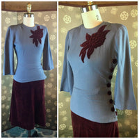 1940s Two Piece Dress with Trapunto Detail