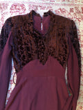 1930s Wine Crepe and Burnout Velvet Dress