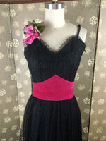 1940s Black Net and Fuchsia Velvet Gown