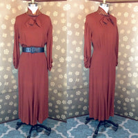 1930s Studded Crepe Day Dress with Balloon Sleeves