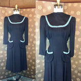 1940s Beaded Rayon Crepe Dress