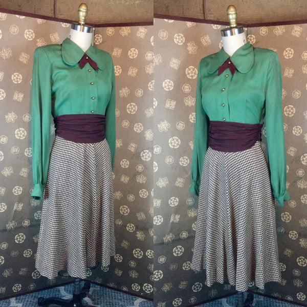 1940s Two Tone Dress with Cummerbund