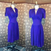 1940s Cobalt Blue Necklace Dress by Syd Juniors