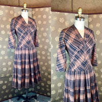 1940s / 50s Rust & Black Plaid Dress