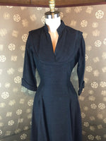 1950s Charcoal Grey Dress with Bow Back