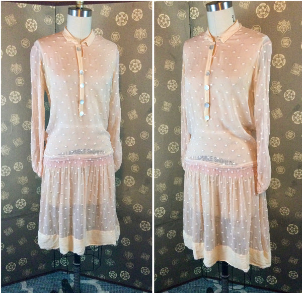 1920s / 1930s Blush Chiffon Dot Dress