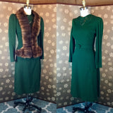 1930s Forest Green Dress Set with Fur Trim