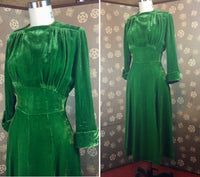 1930s/40s Emerald Green Velvet Dress