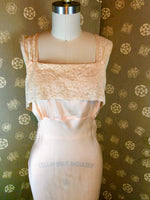 1930s Bias Peach Satin and Lace Nightgown