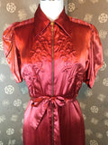 1940s Copper Satin Trapunto Dressing Gown with Train