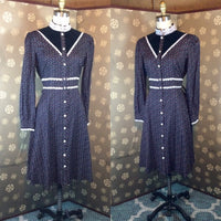 1970s Velvet and Calico Prairie Dress