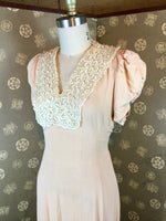 1930s Blush Pink Puff Sleeve Dress