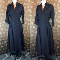 1950s Charcoal Grey Dress with Bow Back