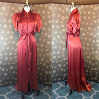 1940s Copper Satin Trapunto Dressing Gown with Train