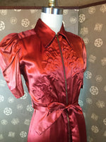 1940s Copper Satin Trapunto Dressing Gown with Train