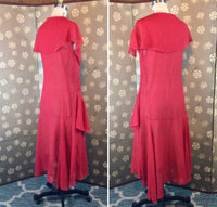 1920s Red Chiffon Dress with Handkerchief Hem